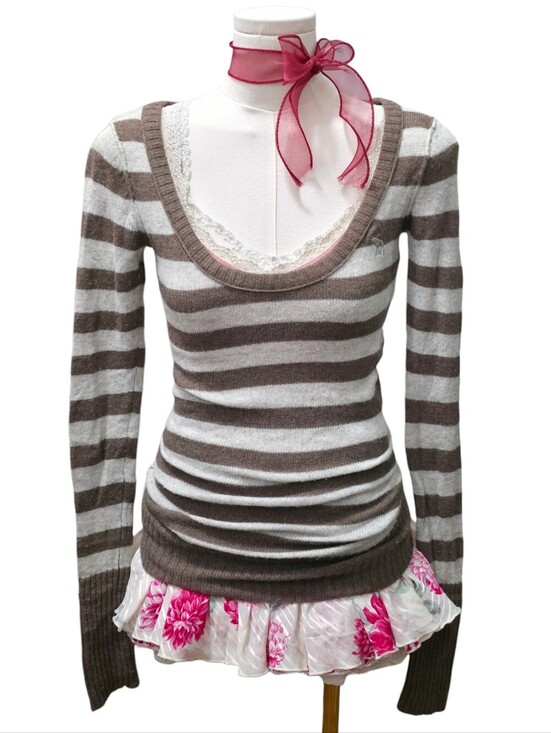 Abercrombie & Fitch Sweaters - Abercrombie vintage grey and brown striped rabbit hair blend knit sweater